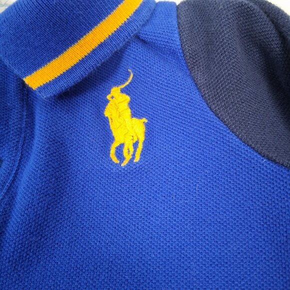 Ralph Lauren Polo Shirt Romper Outfit Baby 9M Rugby Blue Colorblock Preppy - Picture 11 of 16